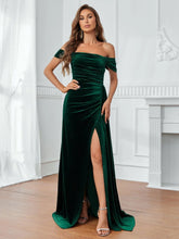 Off Shoulder Ruched Front Draped Side Velvet Party Dress - Elonnashop
